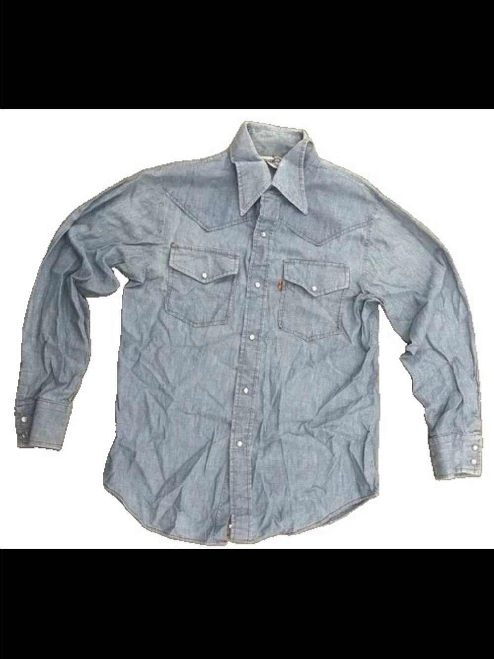 Levis Panatela VTG 1970’S Western Shirt Orange Tab Chambray Denim Pearl Snap Med